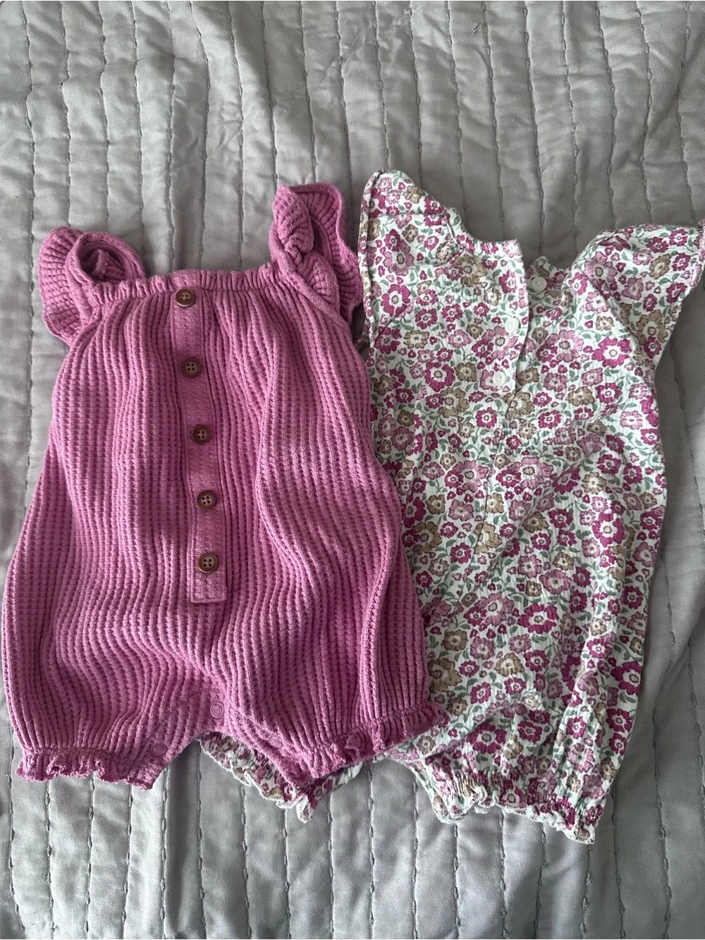 Carter's Pink Knit Romper & White Floral Romper Set